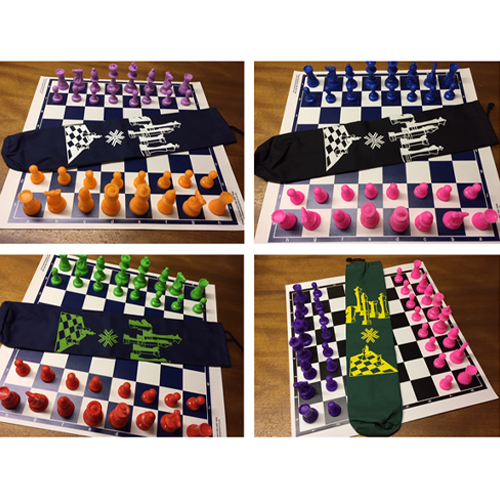 CHESS MEN, SUPERIOR BOARD & BAG